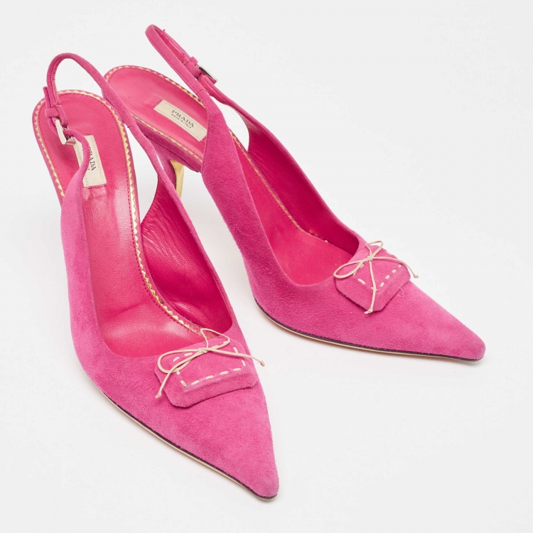 Pre Owned Prada Pink Suede Slingback Pumps Size 39