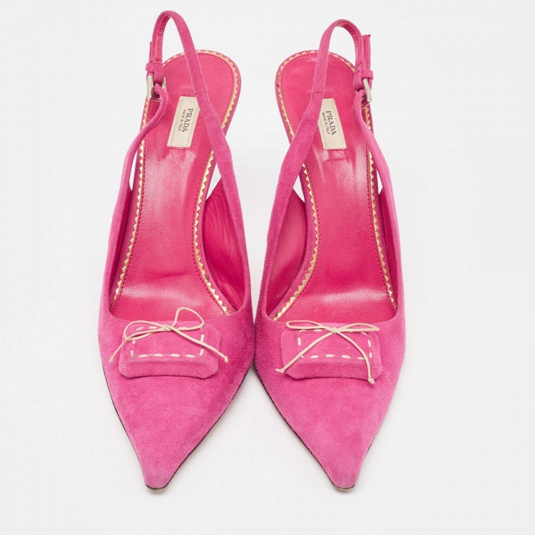 Pre Owned Prada Pink Suede Slingback Pumps Size 39