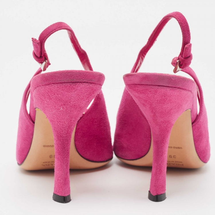 Pre Owned Prada Pink Suede Slingback Pumps Size 39