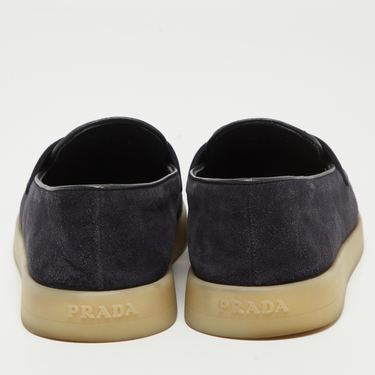 Pre Owned Prada Navy Blue Suede Penny Loafers Size 36