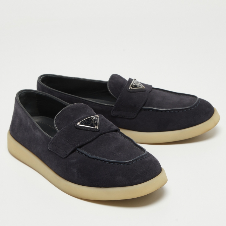 Pre Owned Prada Navy Blue Suede Penny Loafers Size 36