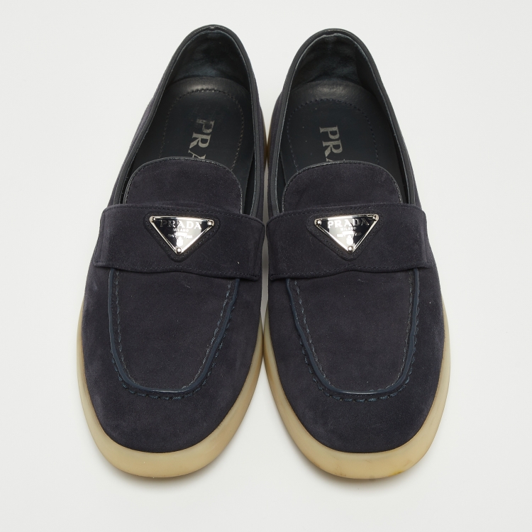 Pre Owned Prada Navy Blue Suede Penny Loafers Size 36