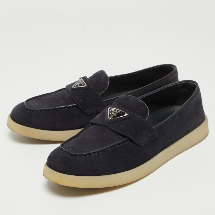 Pre Owned Prada Navy Blue Suede Penny Loafers Size 36