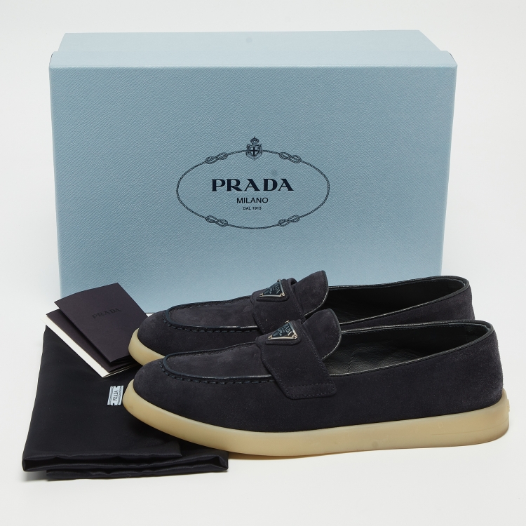 Pre Owned Prada Navy Blue Suede Penny Loafers Size 36