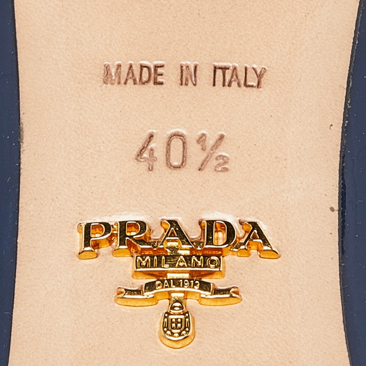 Pre Owned Prada Blue Patent Leather Buckle Square Toe Pumps Size 40.5