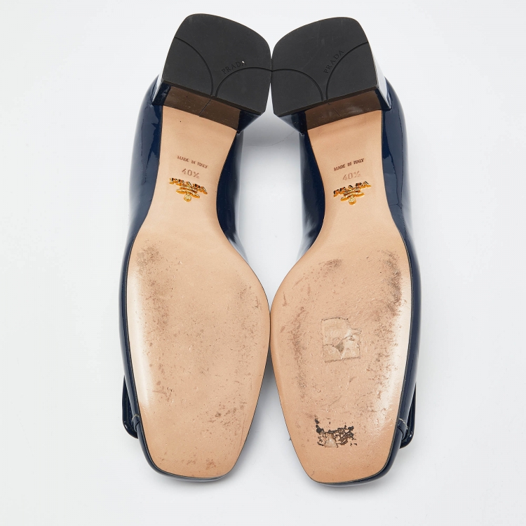 Pre Owned Prada Blue Patent Leather Buckle Square Toe Pumps Size 40.5