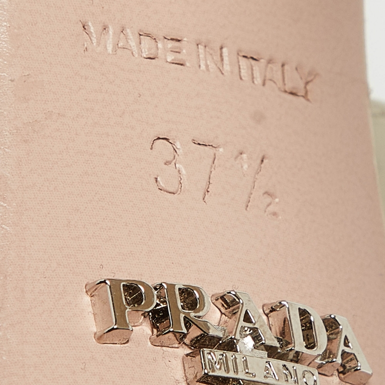 Pre Owned Prada Cream Patent Leather Platform Block Heel Ankle Strap Sandals Size 37.5