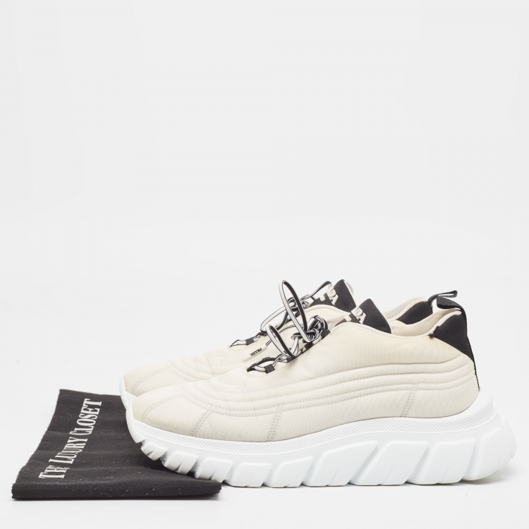 Pre Owned Prada White/Black Canvas Lace Up Sneakers Size 38.5