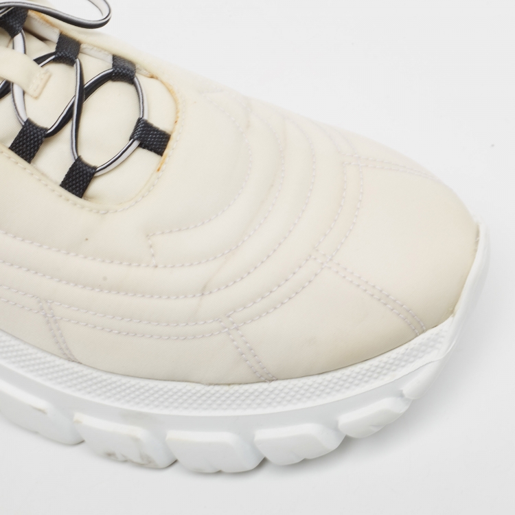 Pre Owned Prada White/Black Canvas Lace Up Sneakers Size 38.5