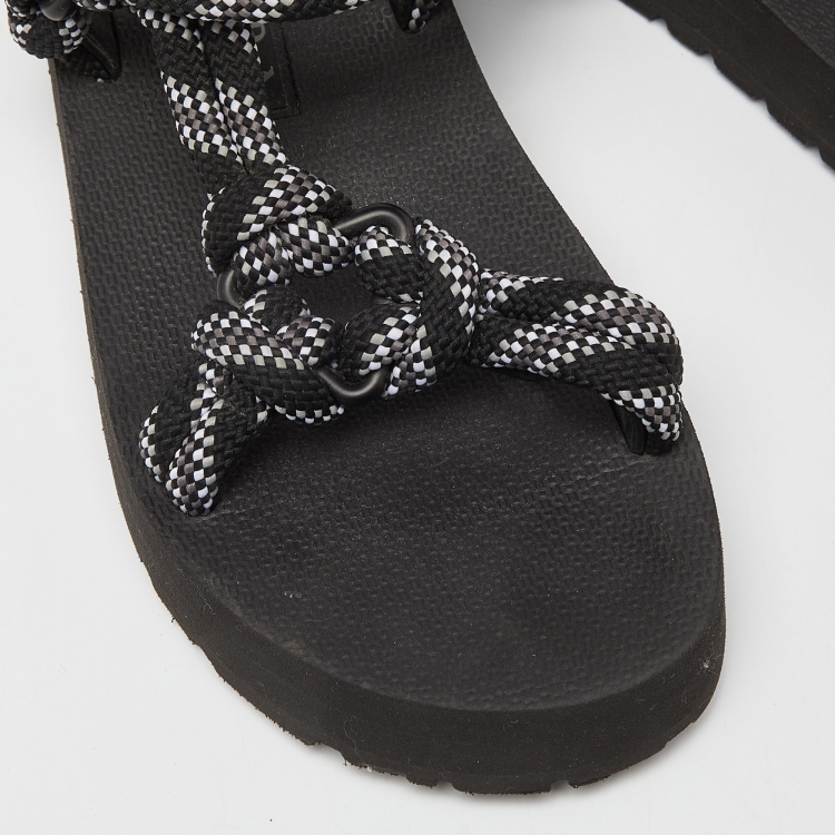 Pre Owned Prada Black/White Leather And Rope Donna Nastro Platform Velcro Strap Sandals Size 37