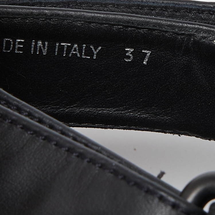 Pre Owned Prada Black/White Leather And Rope Donna Nastro Platform Velcro Strap Sandals Size 37