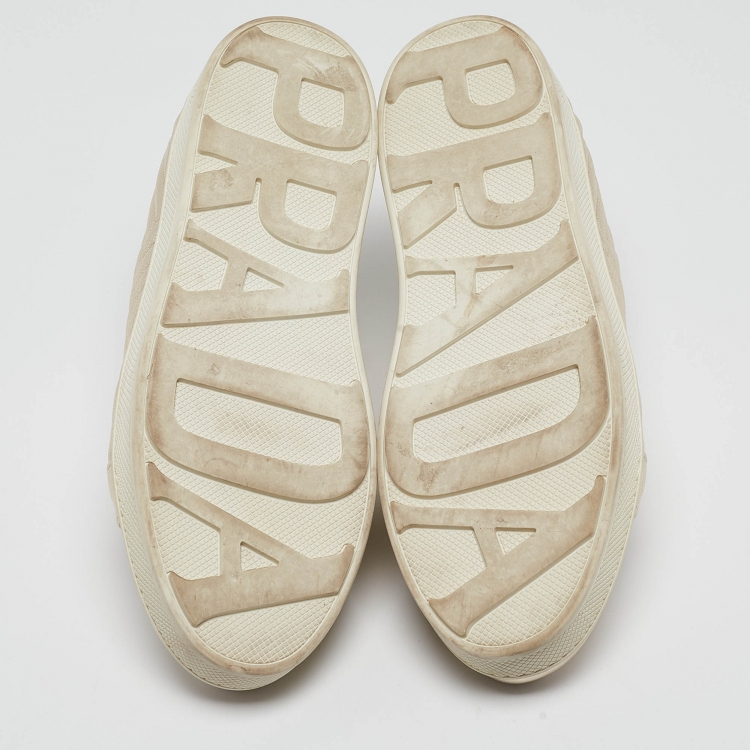 Pre Owned Prada Gold Quilted Leather Low Top Sneakers Size 40