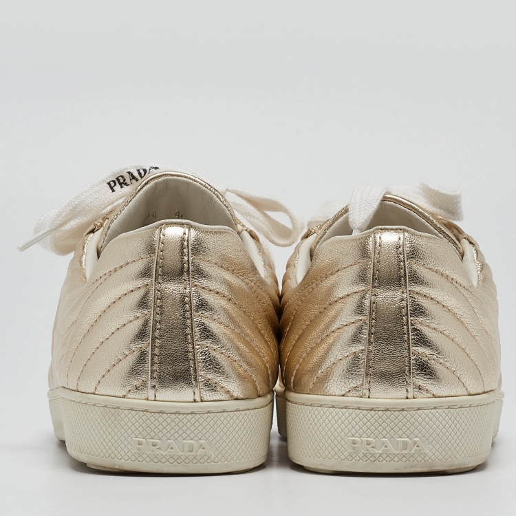 Pre Owned Prada Gold Quilted Leather Low Top Sneakers Size 40