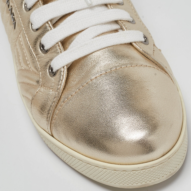 Pre Owned Prada Gold Quilted Leather Low Top Sneakers Size 40