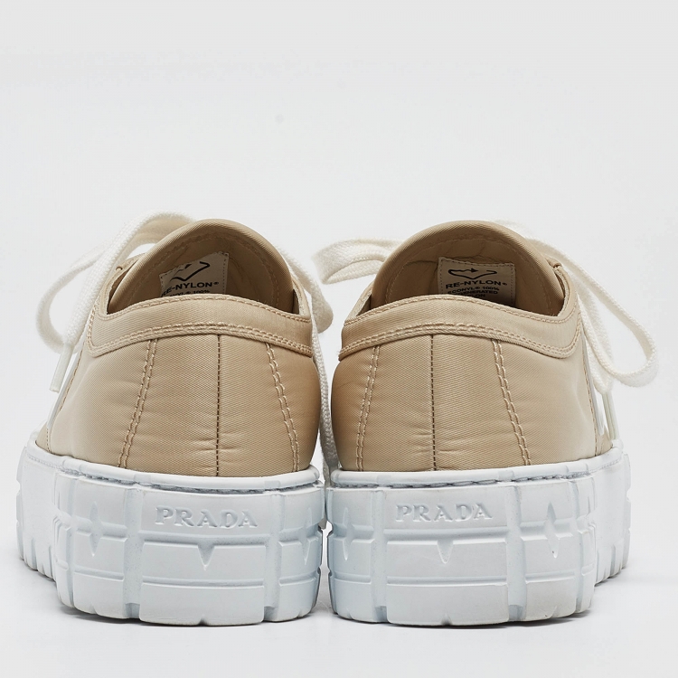 Pre Owned Prada Beige Nylon Gabardine Double Wheel Low Top Sneakers Size 37.5