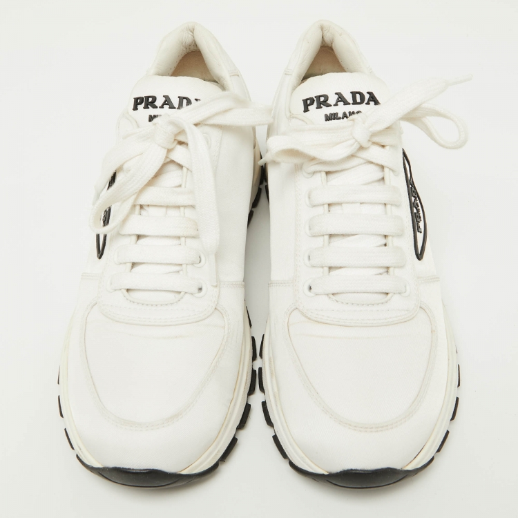 Pre Owned Prada Sport White Canvas Lace Up Sneaker Size 38.5