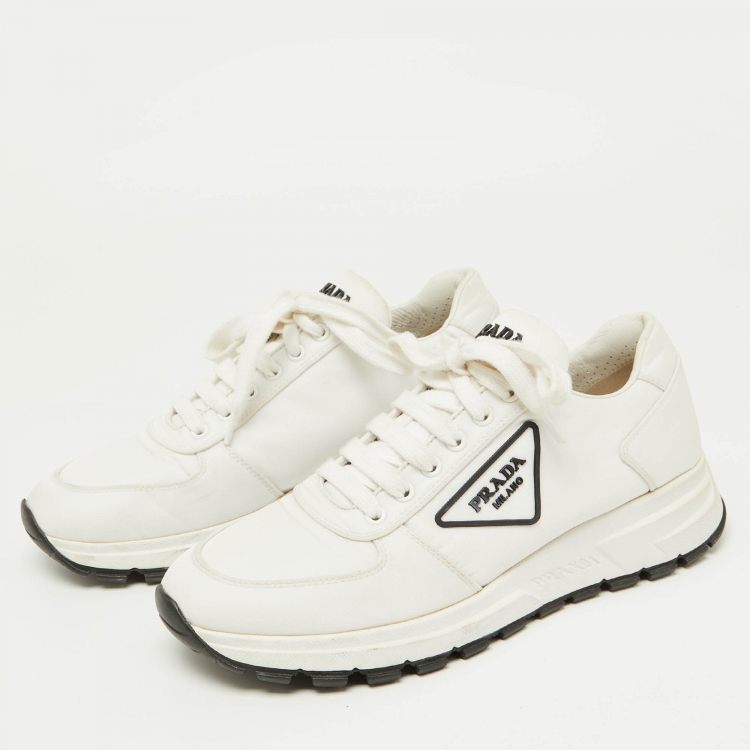 Pre Owned Prada Sport White Canvas Lace Up Sneaker Size 38.5