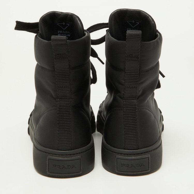 Pre Owned Prada Black Nylon High Top Sneakers Size 37