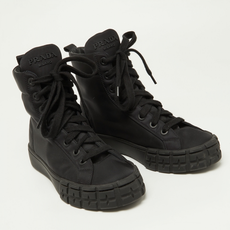 Pre Owned Prada Black Nylon High Top Sneakers Size 37