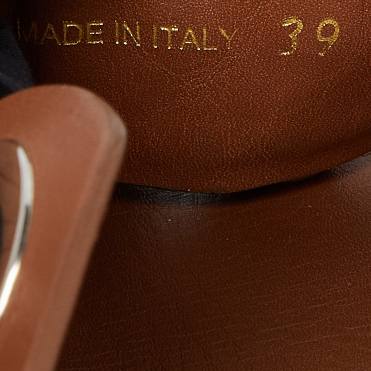 Pre Owned Prada Brown/Black Leather Studded Ribbon Flat Sandals Size 39