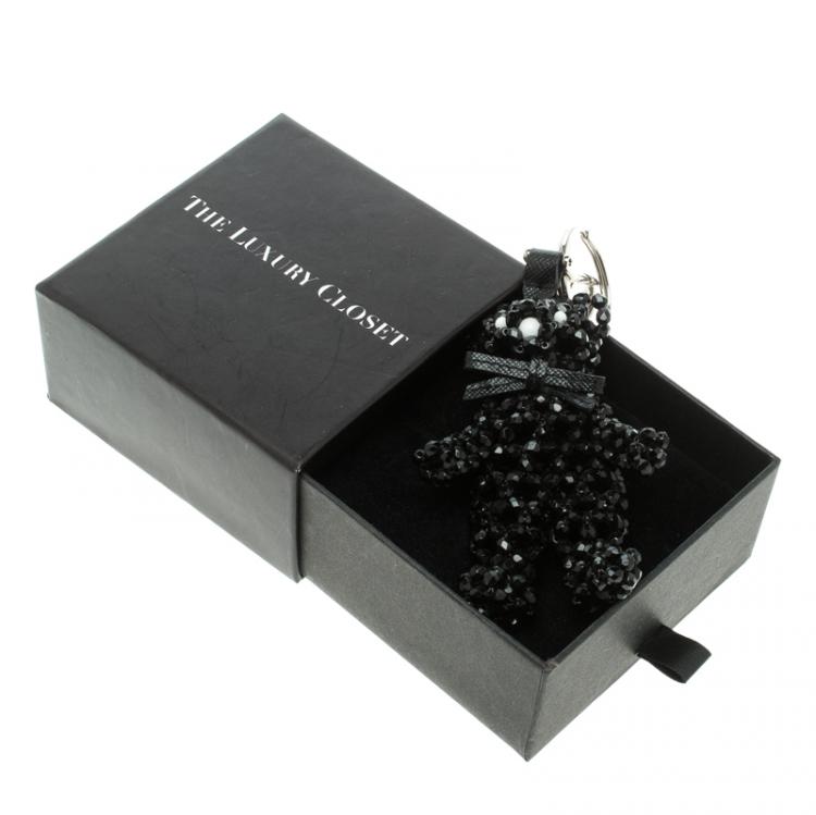 Pre Owned Prada Black Beaded Bear Silver Tone Bag Charm