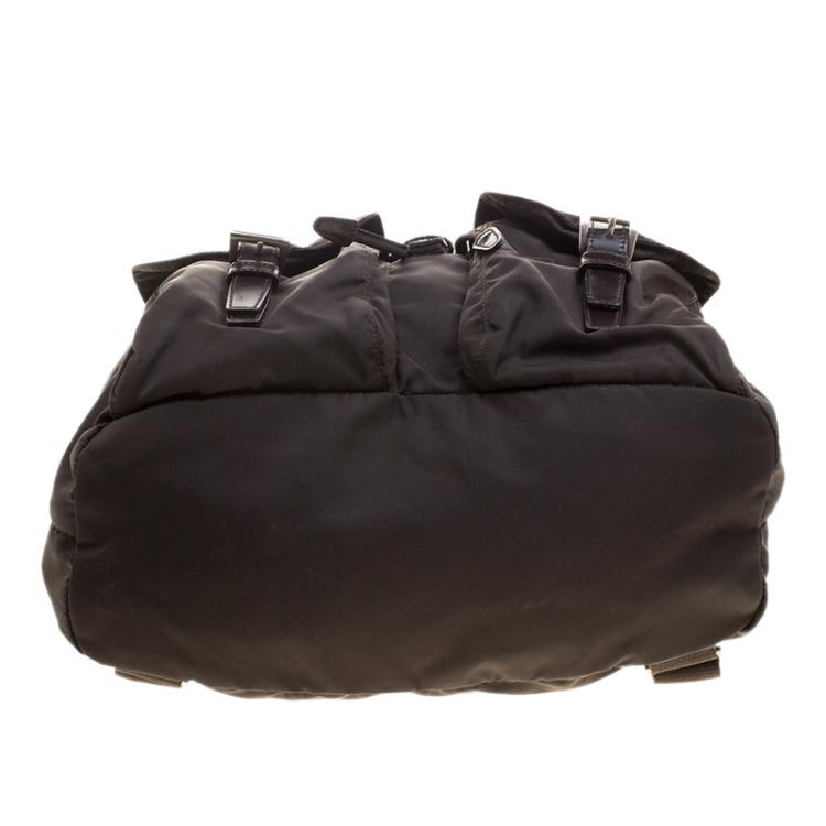 Pre Owned Prada Khaki Nylon Drawstring Backpack