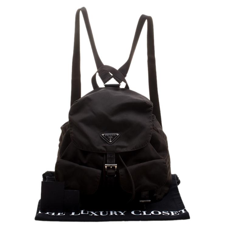 Pre Owned Prada Khaki Nylon Drawstring Backpack