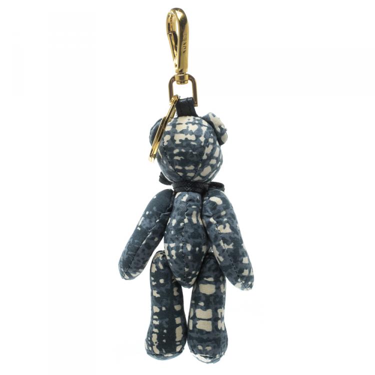 Pre Owned Prada Blue & White Moveable Bear Gold Tone Bag Charm / Keyring