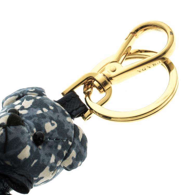 Pre Owned Prada Blue & White Moveable Bear Gold Tone Bag Charm / Keyring