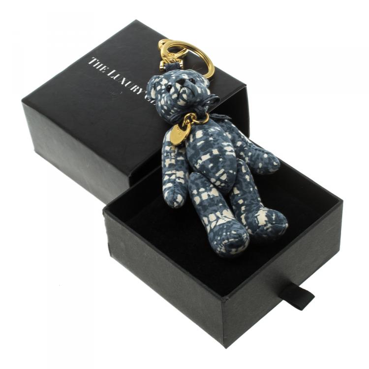 Pre Owned Prada Blue & White Moveable Bear Gold Tone Bag Charm / Keyring