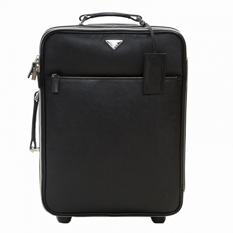 Prada Black Saffiano Leather Trolley Rolling Luggage Prada | The Luxury ...
