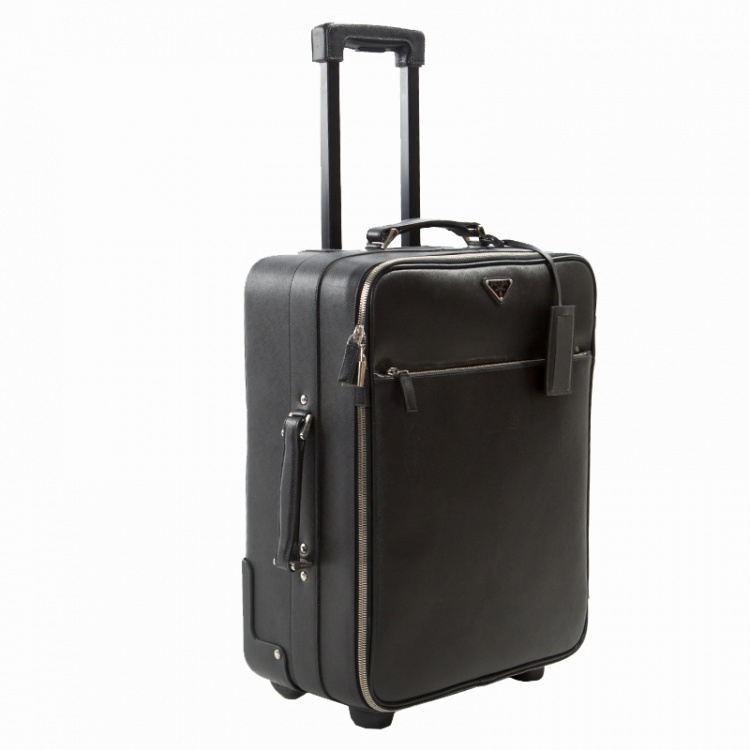 مملوكة مسبقًا Prada Black Saffiano Leather Trolley Rolling Luggage