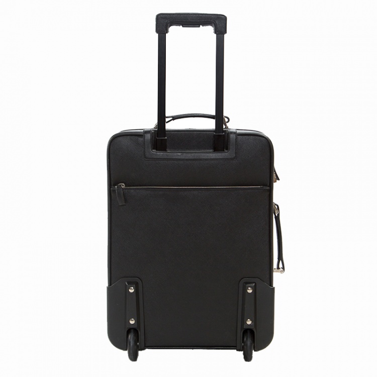 مملوكة مسبقًا Prada Black Saffiano Leather Trolley Rolling Luggage