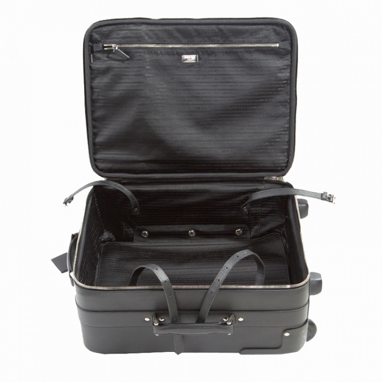 مملوكة مسبقًا Prada Black Saffiano Leather Trolley Rolling Luggage