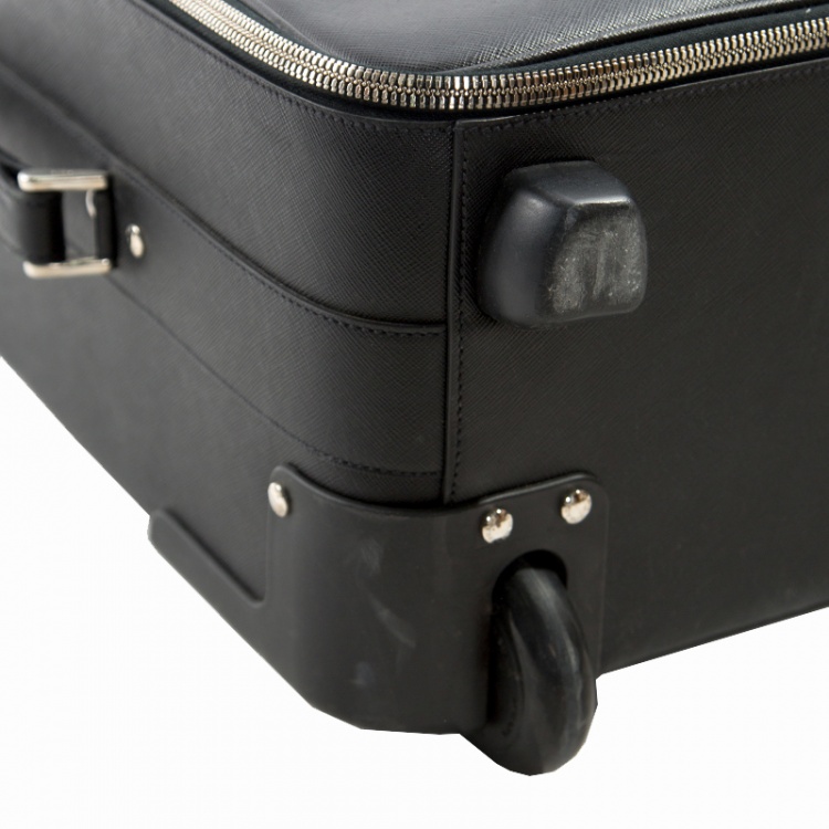 مملوكة مسبقًا Prada Black Saffiano Leather Trolley Rolling Luggage
