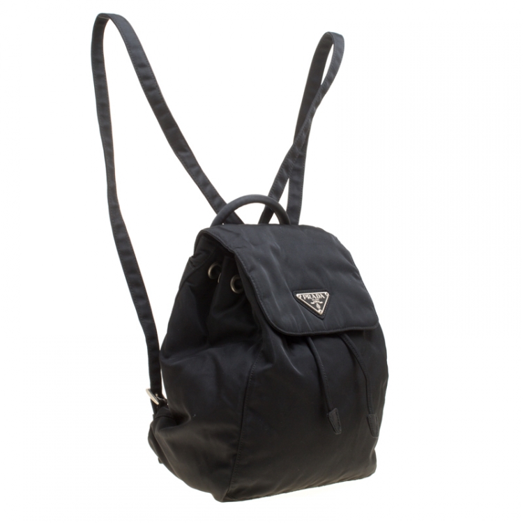 Pre Owned Prada Black Nylon Drawstring Backpack