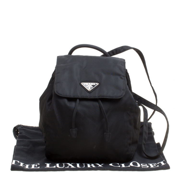 Pre Owned Prada Black Nylon Drawstring Backpack