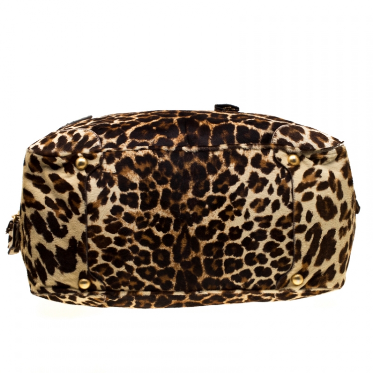 مملوكة مسبقًا Prada Brown Animal Print Calf Hair Weekender Bag