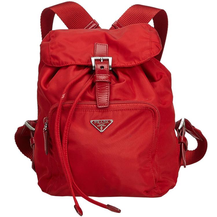 Prada Red Nylon Drawstring Backpack 