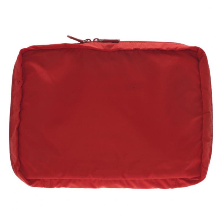 Pre Owned Prada Red Nylon Zip Top Travel Case