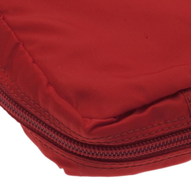 Pre Owned Prada Red Nylon Zip Top Travel Case