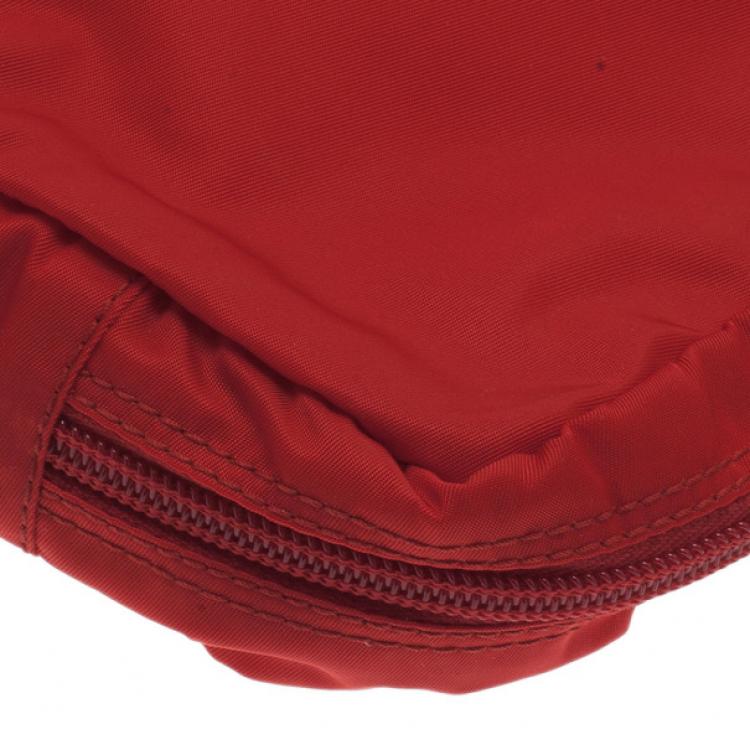 Pre Owned Prada Red Nylon Zip Top Travel Case
