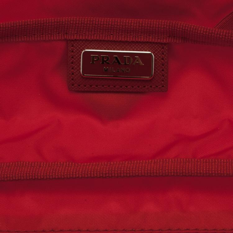 Pre Owned Prada Red Nylon Zip Top Travel Case