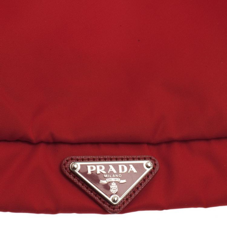 Pre Owned Prada Red Nylon Zip Top Travel Case