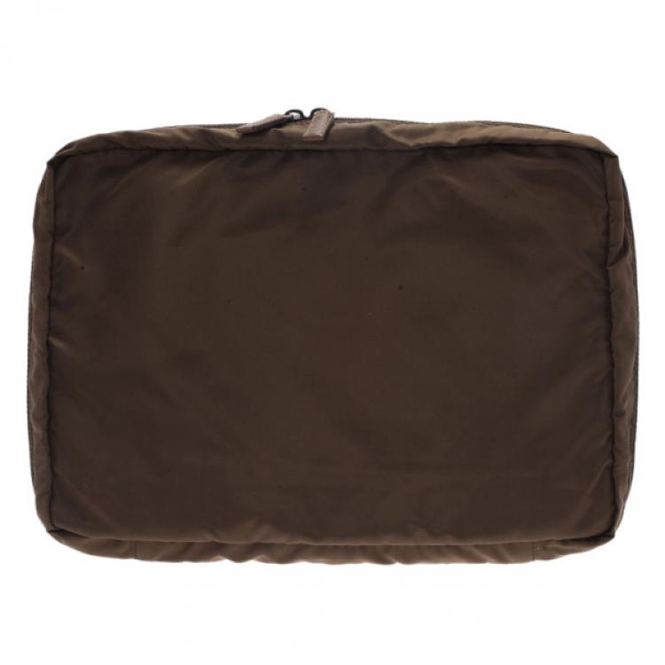 Pre Owned Prada Brown Nylon Zip Top Travel Case