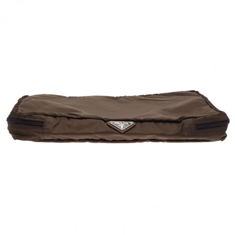 Pre Owned Prada Brown Nylon Zip Top Travel Case