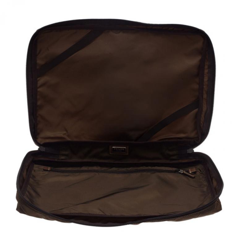 Pre Owned Prada Brown Nylon Zip Top Travel Case