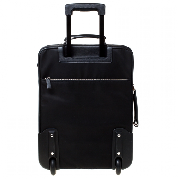 Pre Owned Prada Black Tessuto and Leather Trolley Rolling Luggage