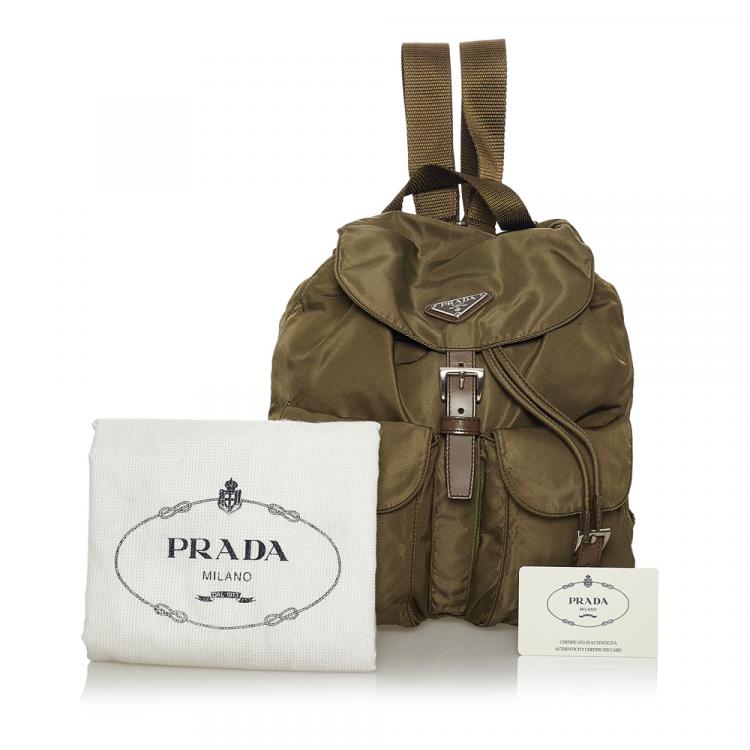 Pre Owned Prada Green Tessuto Drawstring Backpack
