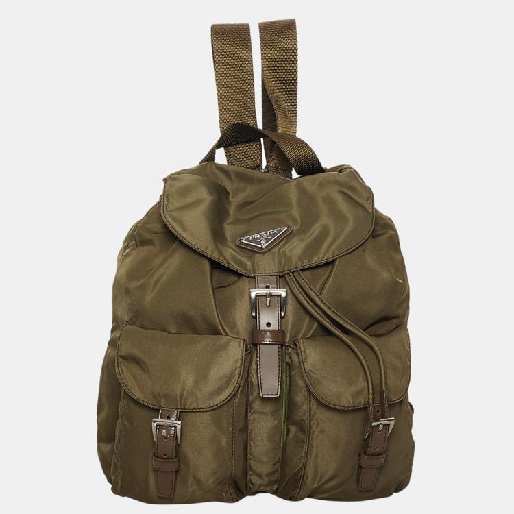 Pre Owned Prada Green Tessuto Drawstring Backpack